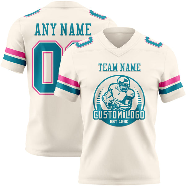 Custom Cream Teal-Pink Authentic Football Jersey alternate