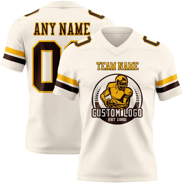 Custom Cream Brown-Gold Authentic Football Jersey alternate