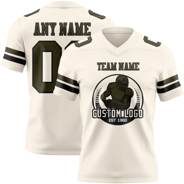 Custom Cream Olive-Black Authentic Football Jersey alternate