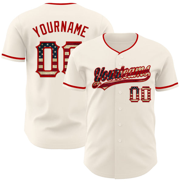 Custom Cream Vintage USA Flag-Red Authentic Baseball Jersey