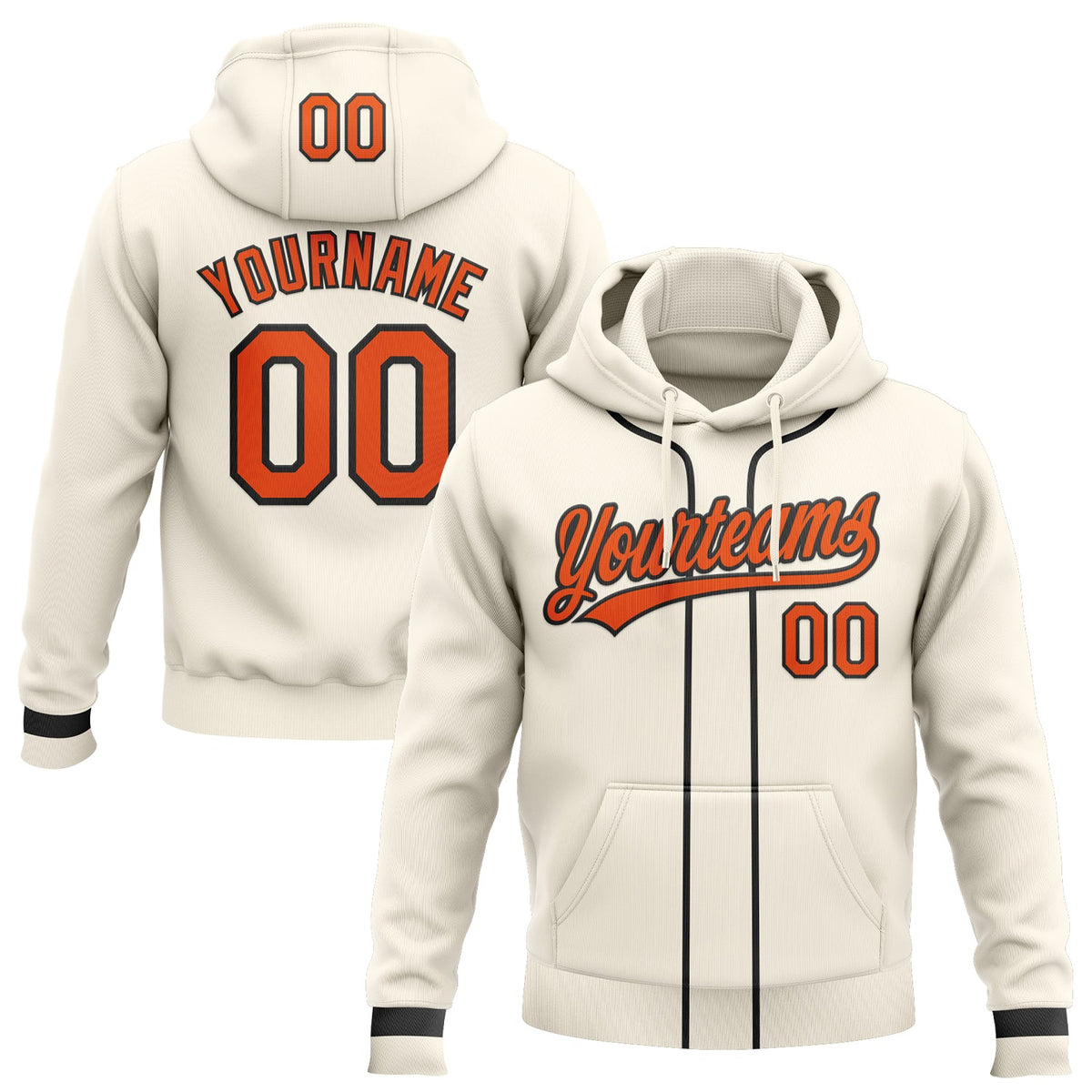Custom Stitched Cream Orange-Black Baseball Pullover Sweatshirt Hoodie