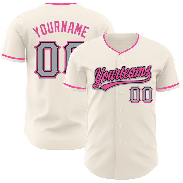 Custom Cream Gray Black-Pink Authentic Baseball Jersey