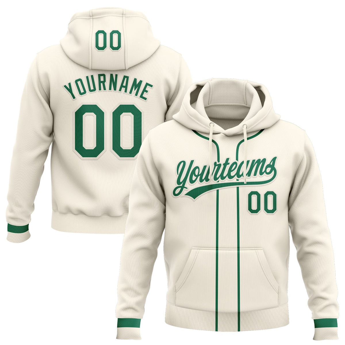 Custom Stitched Cream Kelly Green-Cream Baseball Pullover Sweatshirt Hoodie