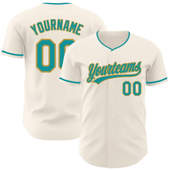 Custom Cream Teal-Old Gold Authentic Baseball Jersey