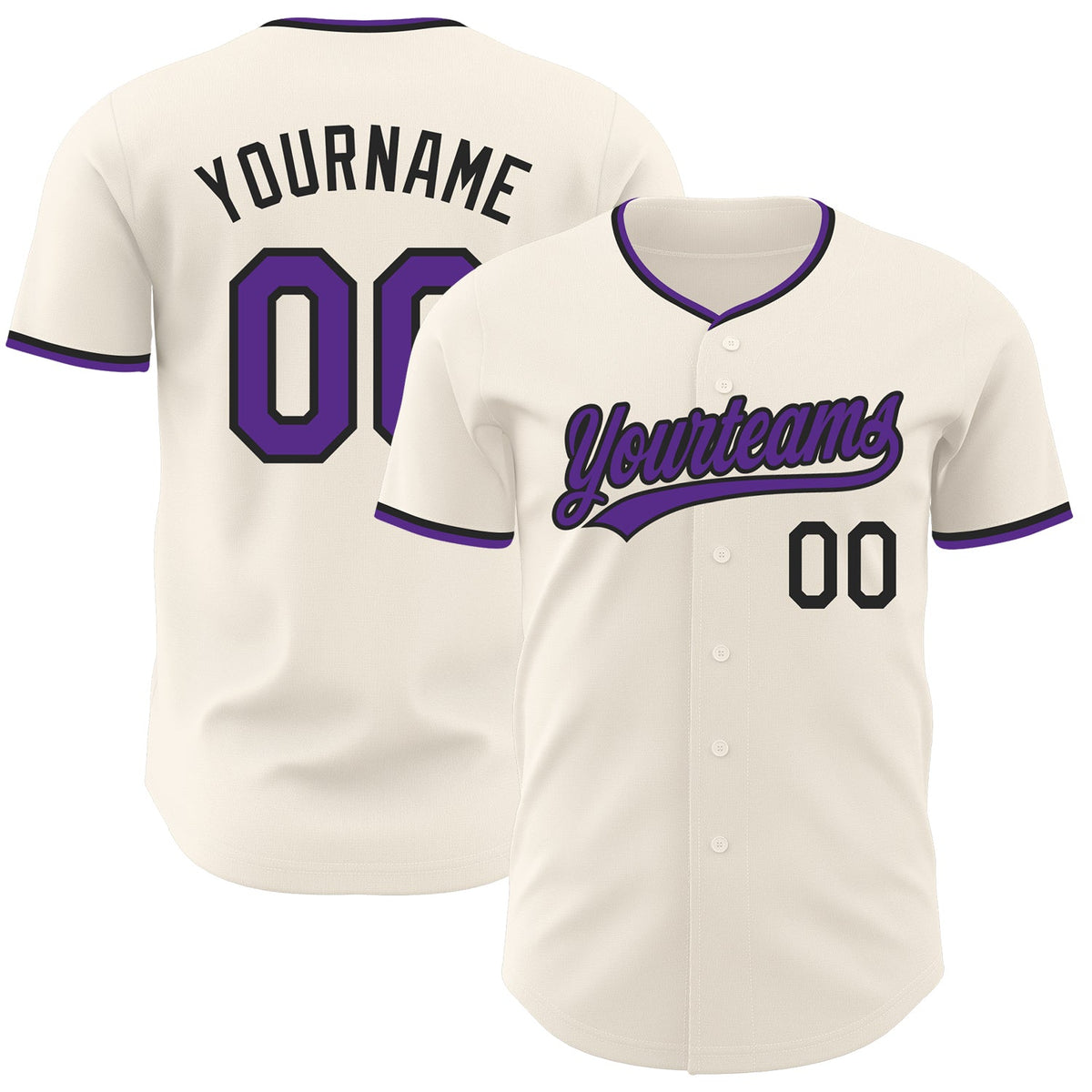 Custom Cream Purple-Black Authentic Baseball Jersey