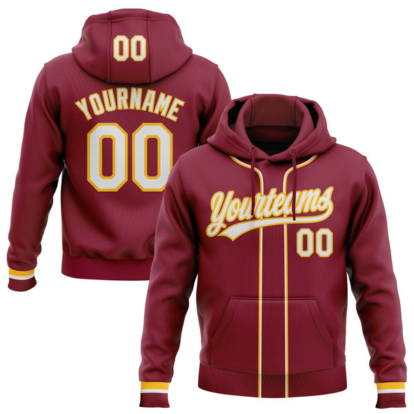 Custom Stitched Crimson White-Gold Baseball Pullover Sweatshirt Hoodie