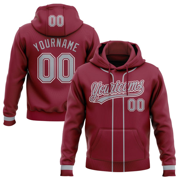 Custom Stitched Crimson Gray-White Baseball Pullover Sweatshirt Hoodie