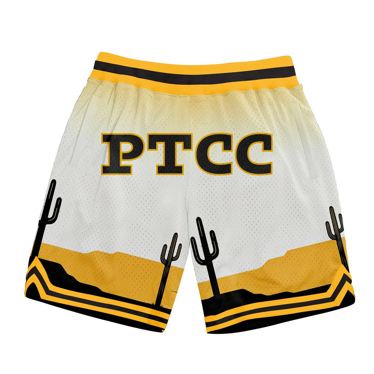 Custom White Black-Gold PTCC Authentic Basketball Shorts