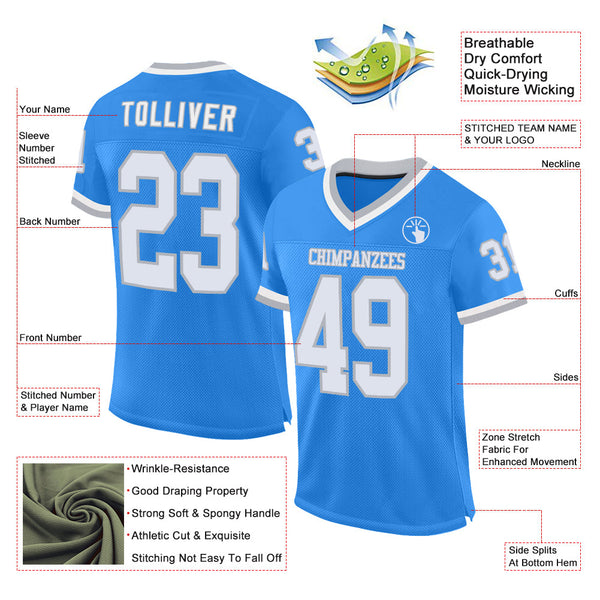 Custom Powder Blue White-Gray Mesh Authentic Throwback Football Jersey alternate