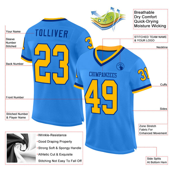 Custom Powder Blue Gold-Royal Mesh Authentic Throwback Football Jersey alternate
