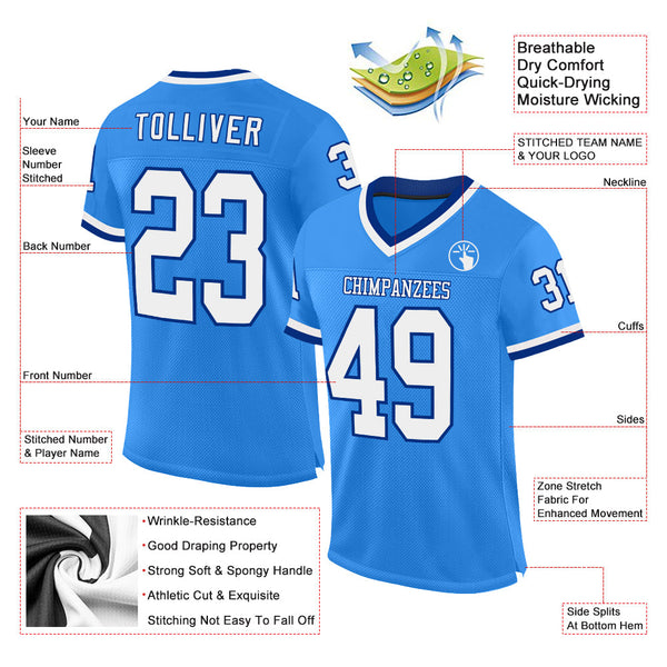 Custom Powder Blue White-Royal Mesh Authentic Throwback Football Jersey alternate