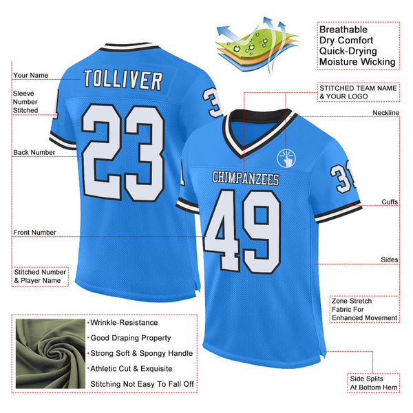 Custom Powder Blue White-Black Mesh Authentic Throwback Football Jersey alternate