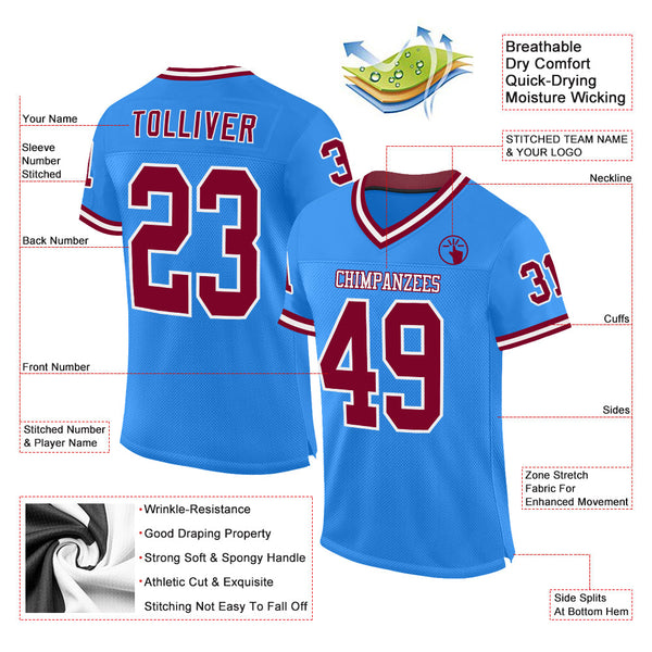Custom Powder Blue Maroon-White Mesh Authentic Throwback Football Jersey alternate