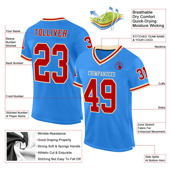 Custom Powder Blue Red-Cream Mesh Authentic Throwback Football Jersey alternate