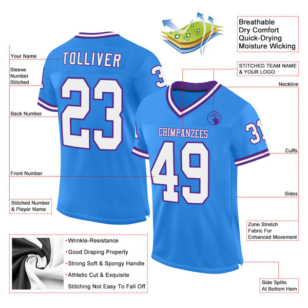 Custom Powder Blue White-Purple Mesh Authentic Throwback Football Jersey alternate