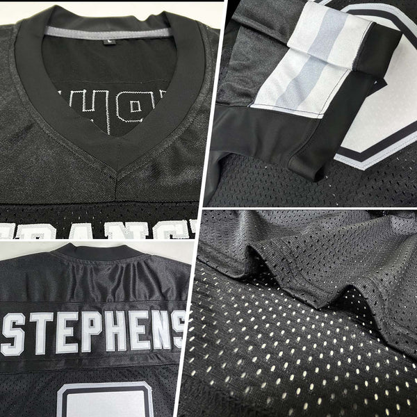 Custom Black White-Silver Mesh Authentic Football Jersey alternate