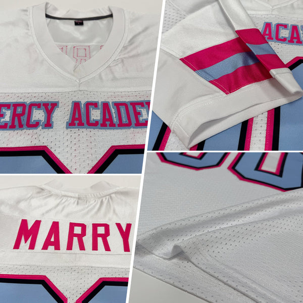 Custom White Light Blue-Pink Mesh Authentic Football Jersey alternate