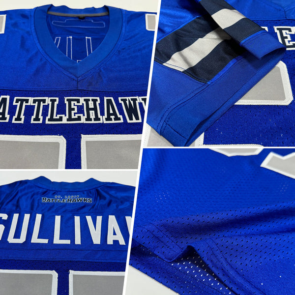 Custom Royal Gray-White Mesh Authentic Football Jersey alternate