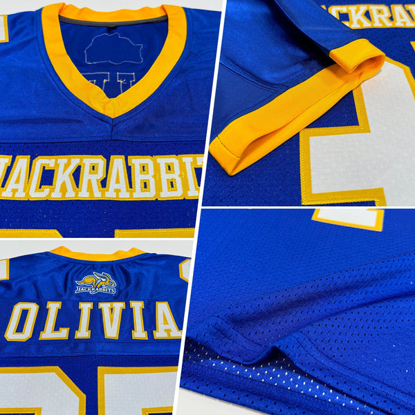 Custom Royal White-Gold Mesh Authentic Football Jersey alternate