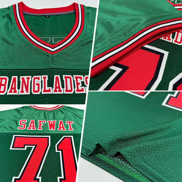 Custom Green Red-Black Mesh Authentic Throwback Football Jersey alternate