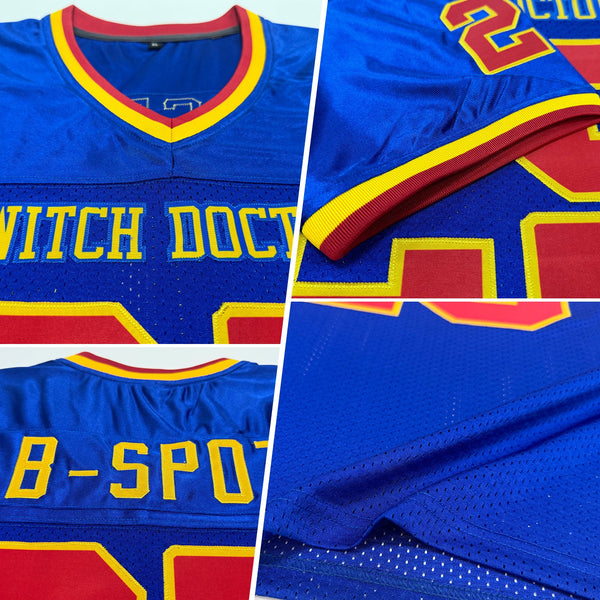 Custom Royal Red-Gold Mesh Authentic Throwback Football Jersey alternate