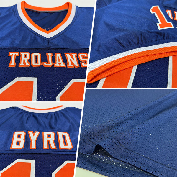 Custom Navy Orange-White Mesh Authentic Throwback Football Jersey alternate