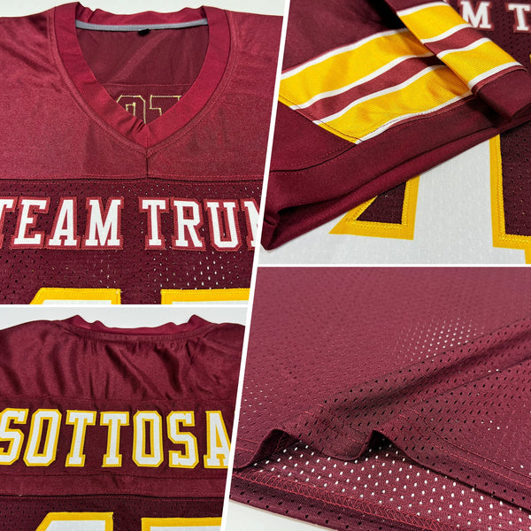 Custom Burgundy White-Gold Mesh Authentic Football Jersey alternate