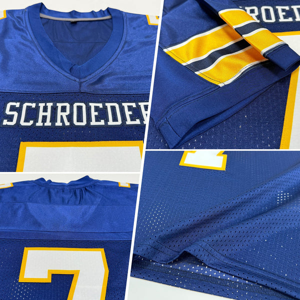 Custom Navy White-Gold Mesh Authentic Football Jersey alternate