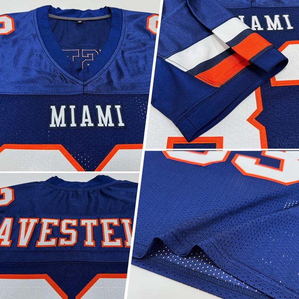 Custom Navy White-Orange Mesh Authentic Football Jersey alternate