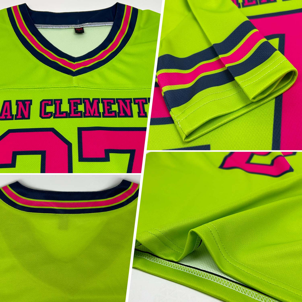 Custom Neon Green Pink-Navy Authentic Football Jersey - Back