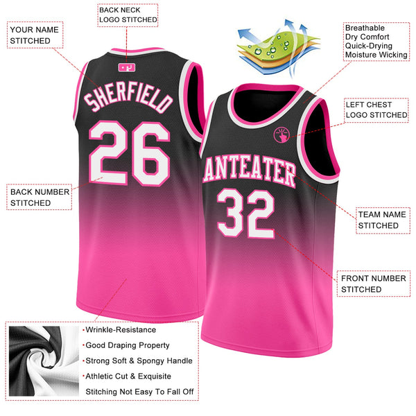 Custom Black White-Pink Authentic Fade Fashion Basketball Jersey alternate