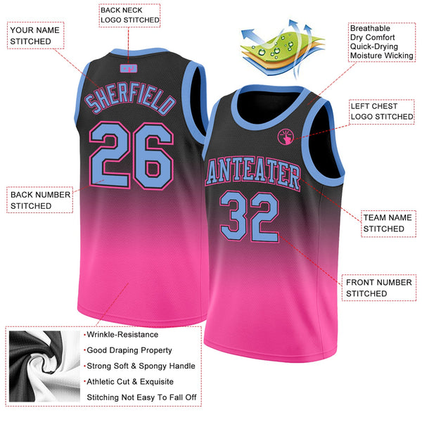 Custom Black Light Blue-Pink Authentic Fade Fashion Basketball Jersey alternate