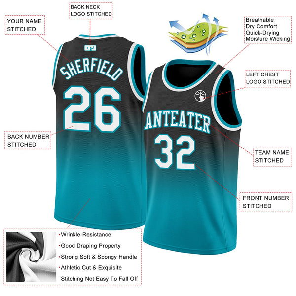 Custom Black White-Teal Authentic Fade Fashion Basketball Jersey alternate