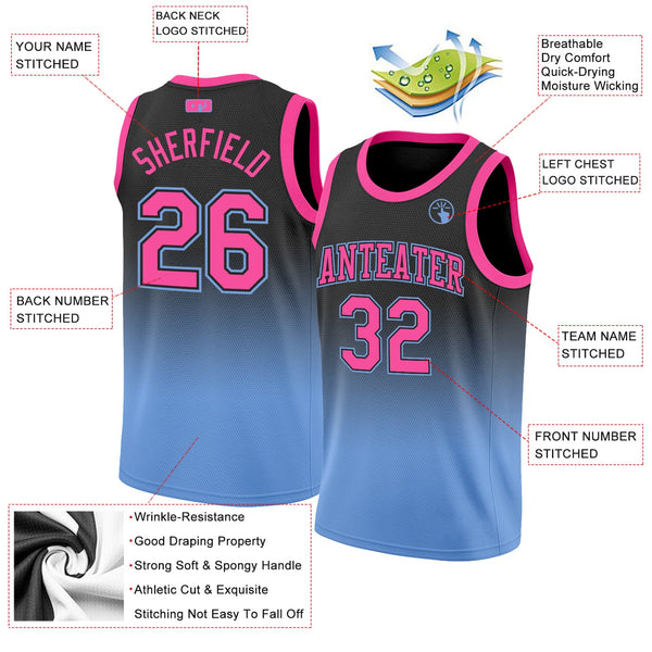 Custom Black Pink-Light Blue Authentic Fade Fashion Basketball Jersey alternate