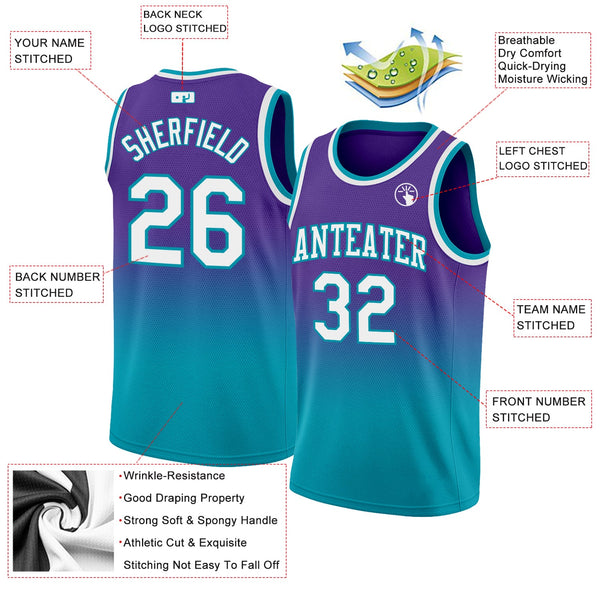 Custom Purple White-Teal Authentic Fade Fashion Basketball Jersey alternate