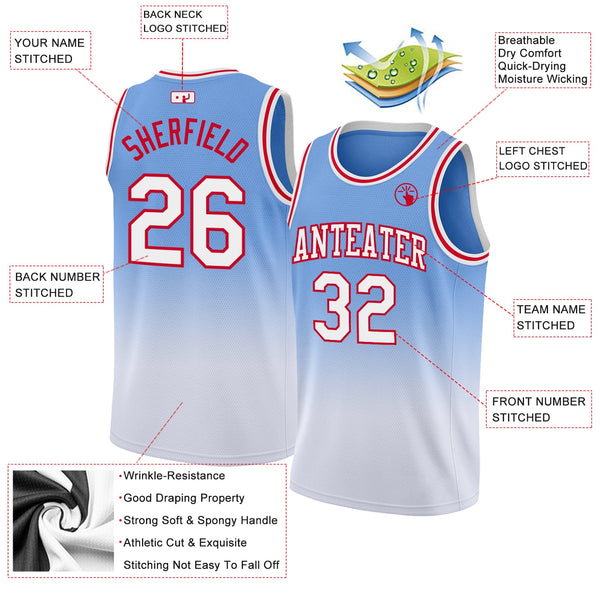 Custom Light Blue White-Red Authentic Fade Fashion Basketball Jersey alternate