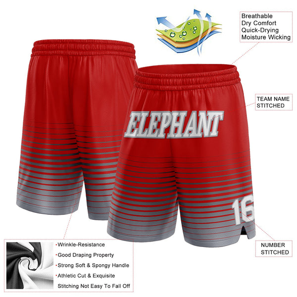 Custom Red White-Gray Pinstripe Fade Fashion Authentic Basketball Shorts alt