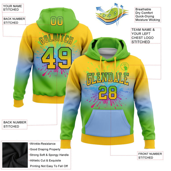 Custom Stitched Yellow Aurora Green Light Blue-Black Fade Fashion Splash Sports Pullover Sweatshirt Hoodie alternate