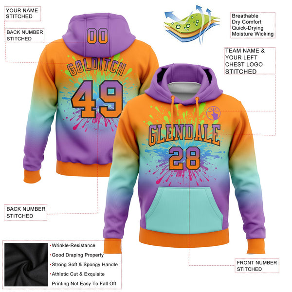 Custom Stitched Bay Orange Medium Purple Ice Blue-Black Fade Fashion Splash Sports Pullover Sweatshirt Hoodie alternate