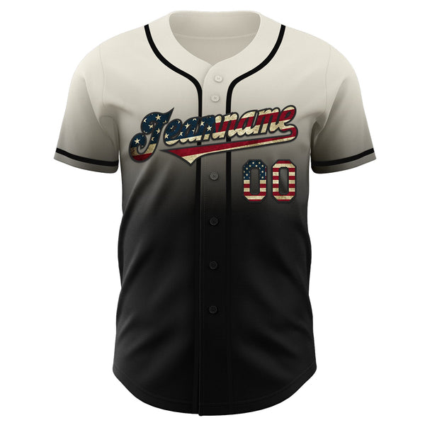 Custom Cream Vintage USA Flag-Black Authentic Fade Fashion Baseball Jersey alternate