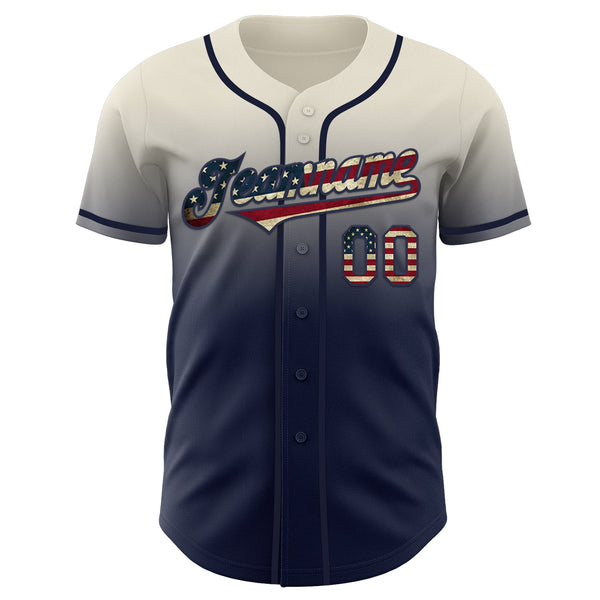 Custom Cream Vintage USA Flag-Navy Authentic Fade Fashion Baseball Jersey alternate