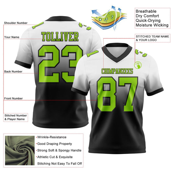 Custom White Neon Green-Black Authentic Fade Fashion Football Jersey alternate