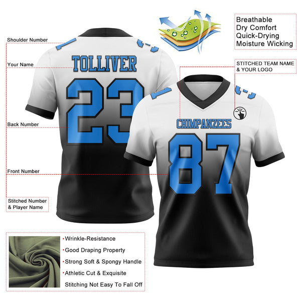 Custom White Powder Blue-Black Authentic Fade Fashion Football Jersey alternate