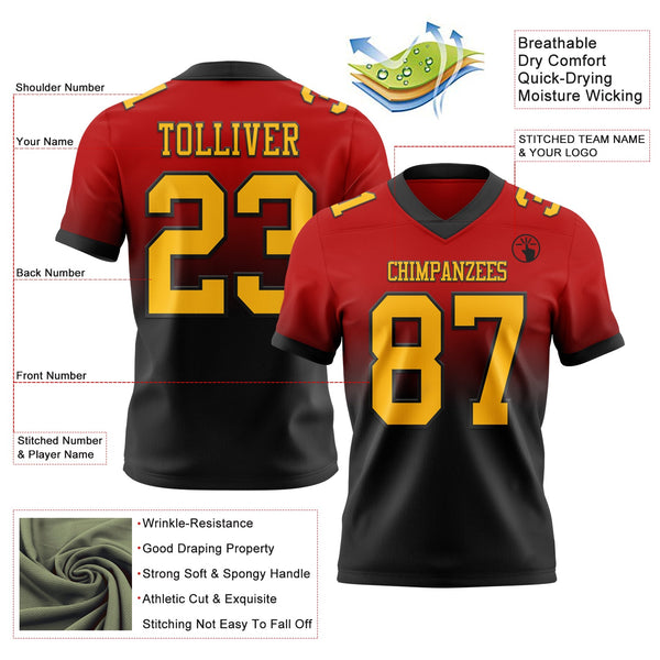 Custom Red Gold-Black Authentic Fade Fashion Football Jersey alternate
