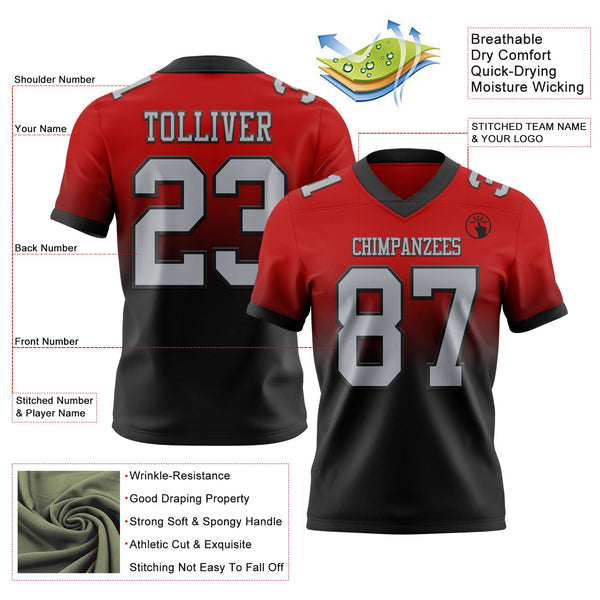 Custom Red Gray-Black Authentic Fade Fashion Football Jersey alternate