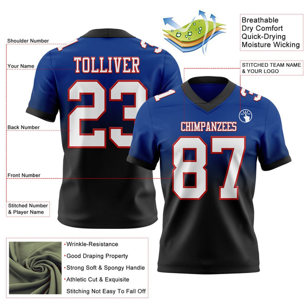 Custom Royal White Black-Red Authentic Fade Fashion Football Jersey alternate