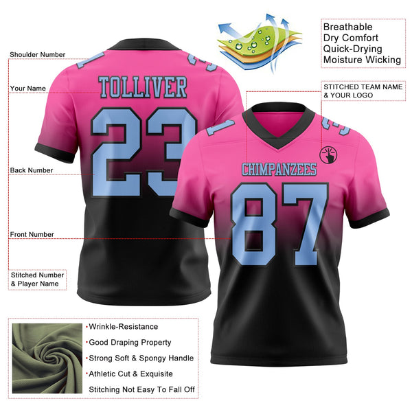 Custom Pink Light Blue-Black Authentic Fade Fashion Football Jersey alternate