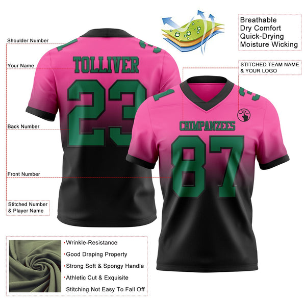 Custom Pink Kelly Green-Black Authentic Fade Fashion Football Jersey alternate