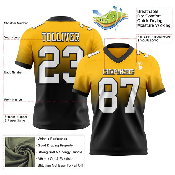 Custom Gold White-Black Authentic Fade Fashion Football Jersey alternate