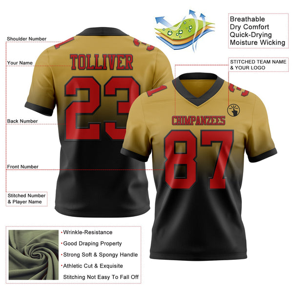 Custom Old Gold Red-Black Authentic Fade Fashion Football Jersey alternate